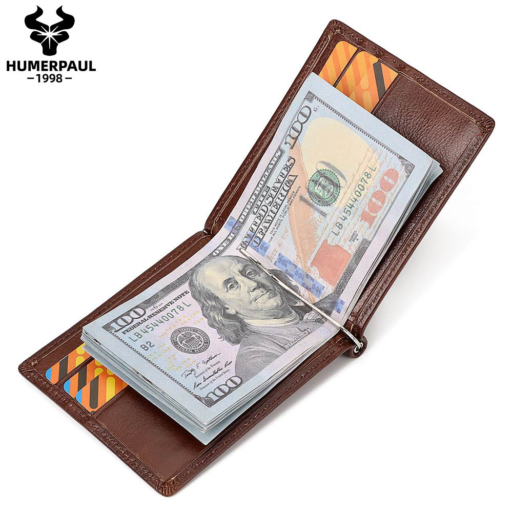 Money Clip Magnetic - Cartera delgada de cuero genuino para